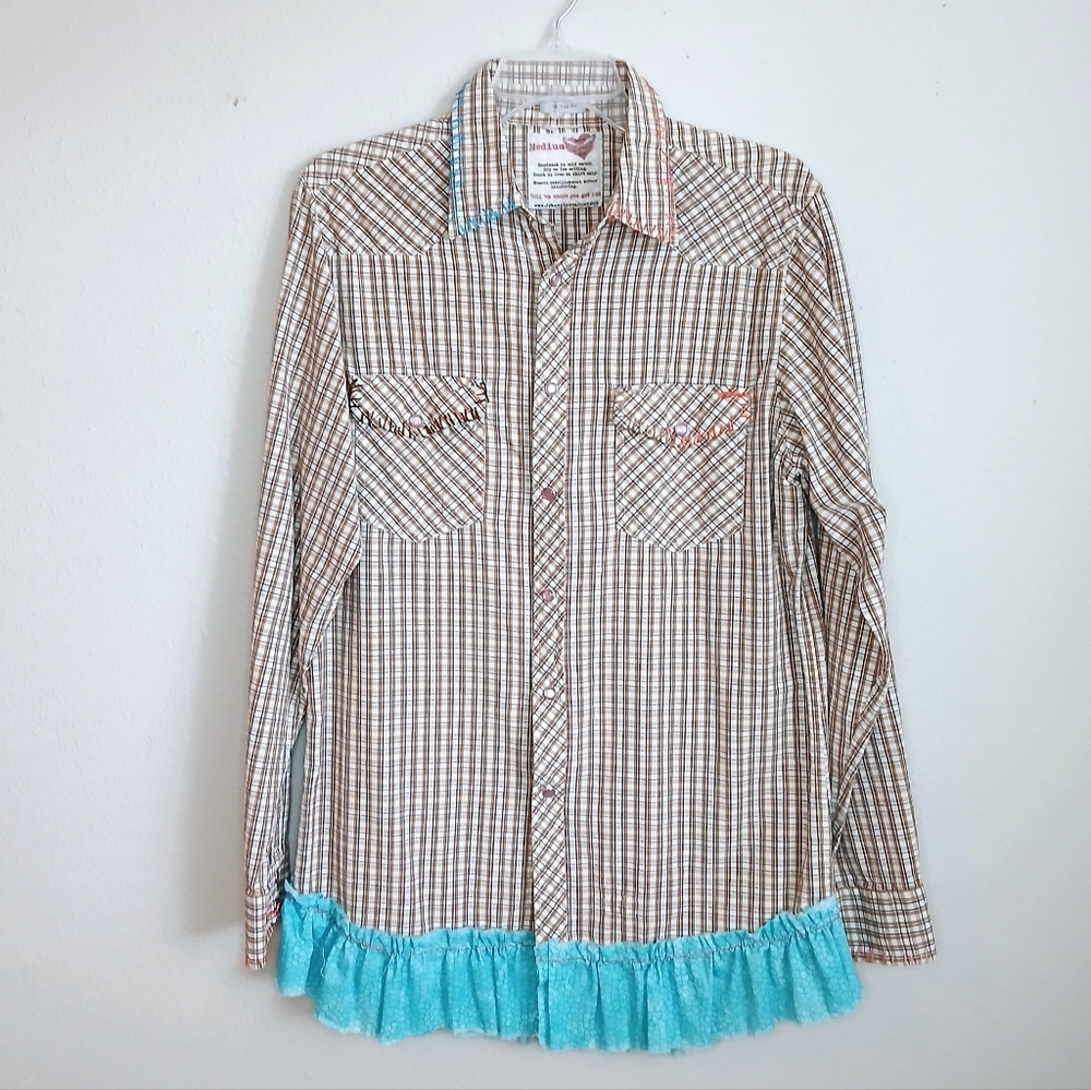 Upcycled Western Shirt Beautiful Native American Girl - Picture 11 of 11